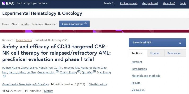 厉害了!我国研发CD33 CAR-NK细胞,60%完全缓解率出圈!精准狙击白血病