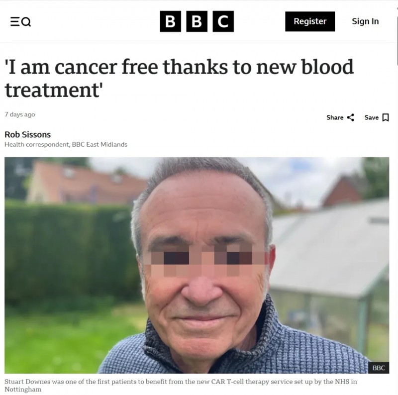 从化疗失效到摆脱癌症:BBC报道CAR-T传奇抗癌经历,肝癌、肠癌、胃癌等也能抓住救命稻草