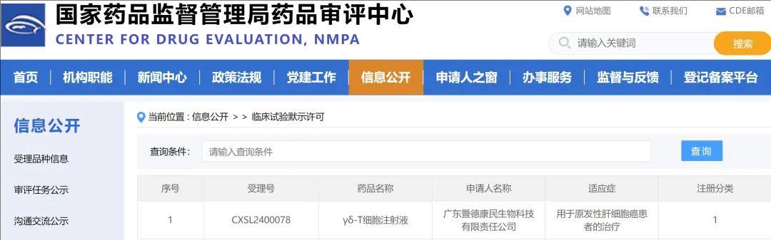 γδ-T细胞注射液临床试验获批