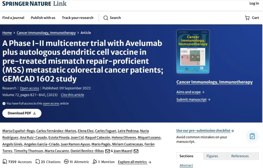 DC疫苗联合疗法重创结直肠癌,中位总生存12.2个月,完胜抗PD-1单药